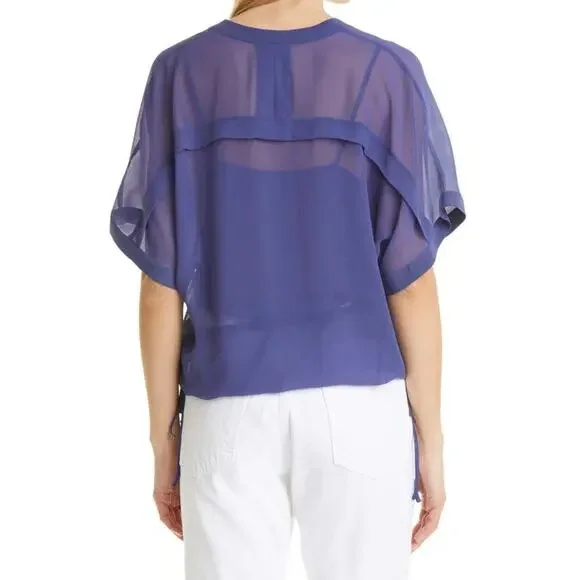 Rag & Bone Women Blue Mesh Elysse Casual Relaxed V-neck Elegant Blouse Size S - Picture 2 of 6